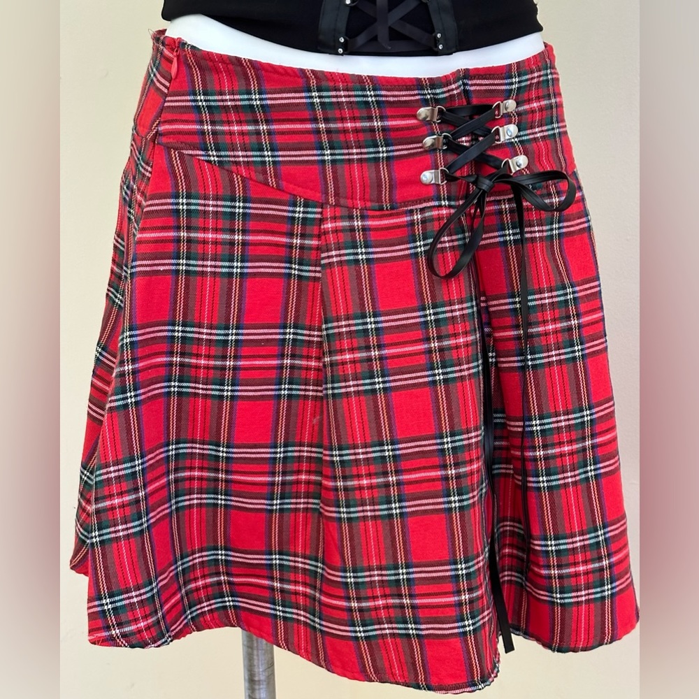 Shein Red Green White Yellow Plaid  Skater Corset Waist Tartan  Flare Sk…